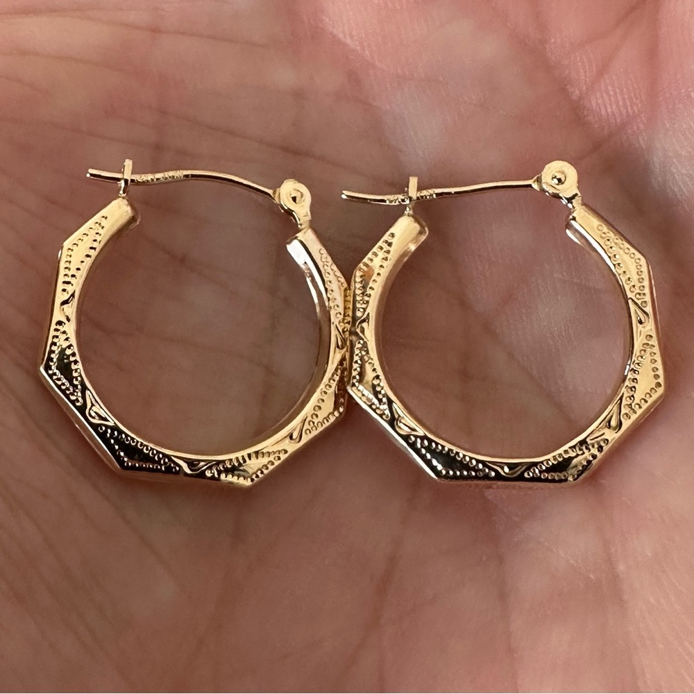 14k Solid Gold Hoop Earrings - Picture 14 of 16